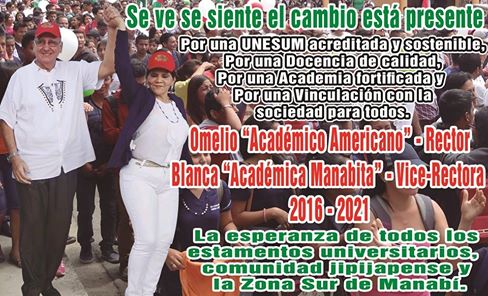 LISTA “A” ARRASA CON EL 71% DEL ELECTORADO Y TRIUNFA MAYORITARIAMENTE EN LAS ELECCIONES PARA CAPTAR RECTOR Y VICE-RECTORA DE LA UNIVERSIDAD ESTATAL DEL SUR DE MANABÍ.