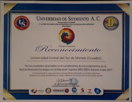 UNIVERSIDAD DE SOTAVENTO Y LA RED-DEES OTORGAN RECONOCIMIENTOS A LA UNIVERSIDAD ESTATAL DEL SUR DE MANABÍ.-