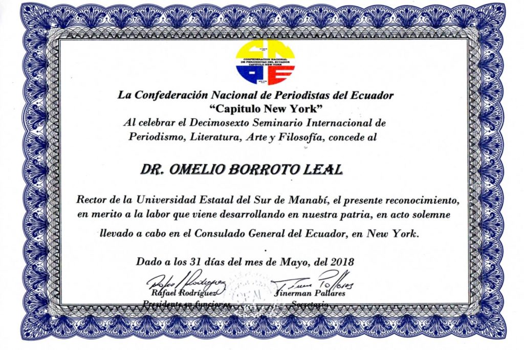 LA CONFEDERACIÓN NACIONAL DE PERIODISTAS DEL ECUADOR, CAPÍTULO “NEW YORK” E INTERNATIONAL CONGRESS OF MEDIA CONGRESO HISPANOAMERICANO DE PRENSA