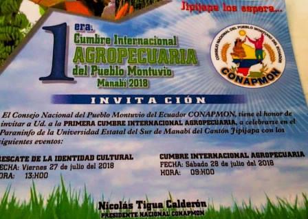 1era CUMBRE INTERNACIONAL AGROPECUARIA DEL PUEBLO MONTUVIO MANABÍ 2018-SALÓN AUDITÓRIUM DEL CAMPUS LOS ÁNGELES DE LA UNESUM 27 Y 28 DE JULIO