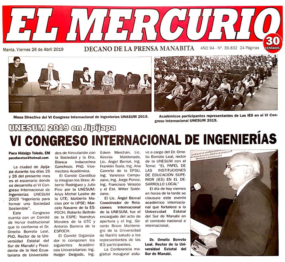 PRENSA MANABITA INFORMA SOBRE CONGRESO INTERNACIONAL DE INGENIERÍAS EN LA UNESUM 2019