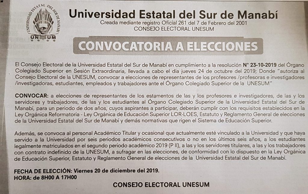 CONVOCATORIA A ELECCIONES